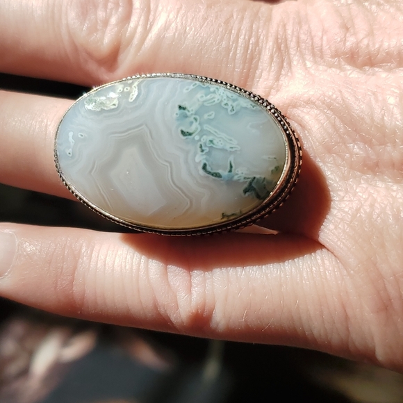 New Huge Moss Agate 925 Silver Statement Ring. - Picture 3 of 16
